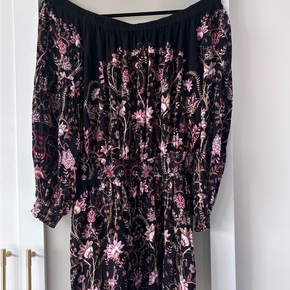 Free People Off-Shoulder Floral Romper in Black and Pink - Picture 7 of 9